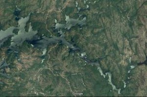 Imagem de satélite do Rio São Félix, um dos que formam o Lago de Cana Brava