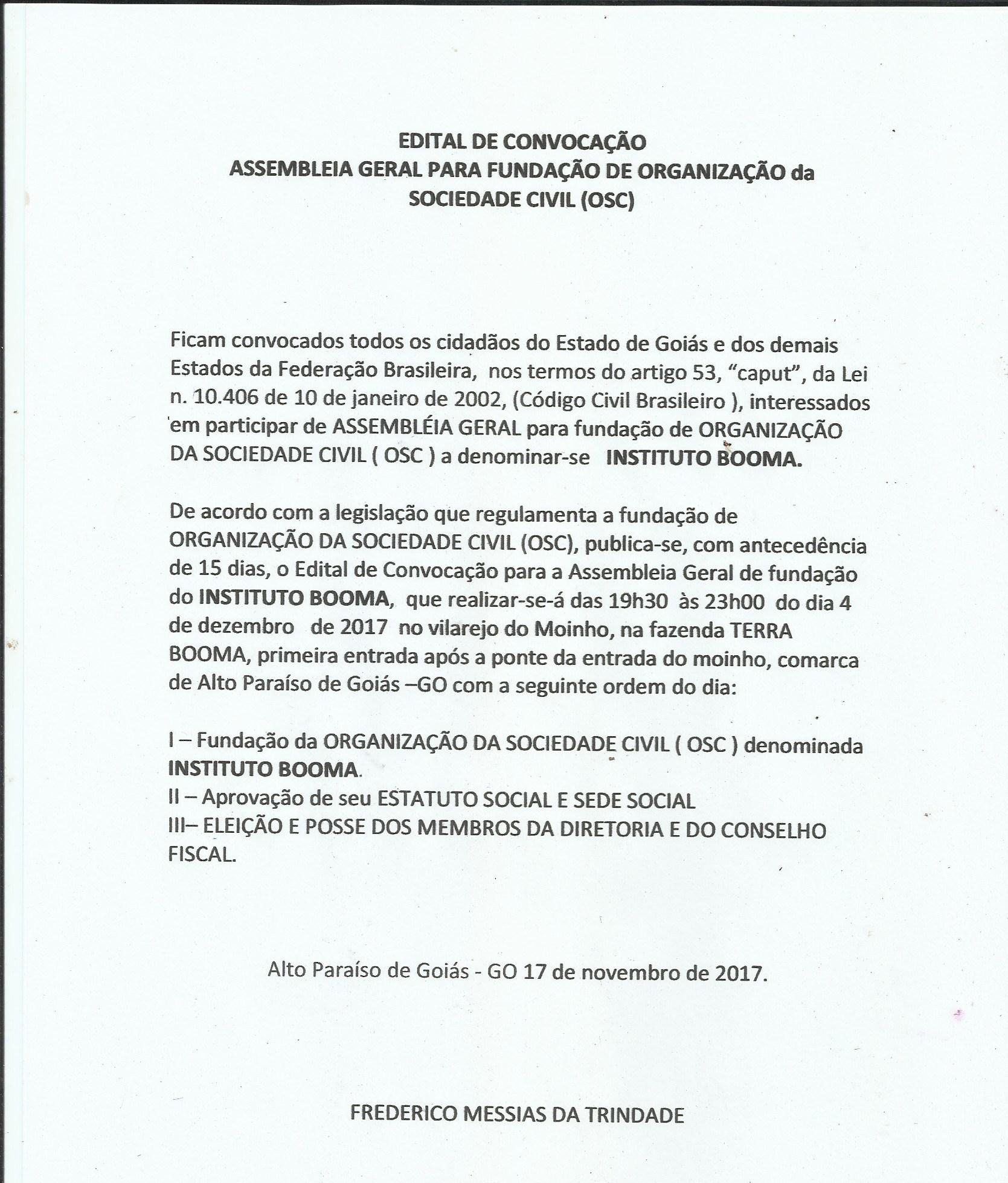 Edital De Convoca O Assembleia Geral Para Funda O De Organiza O Da Sociedade Civil Osc